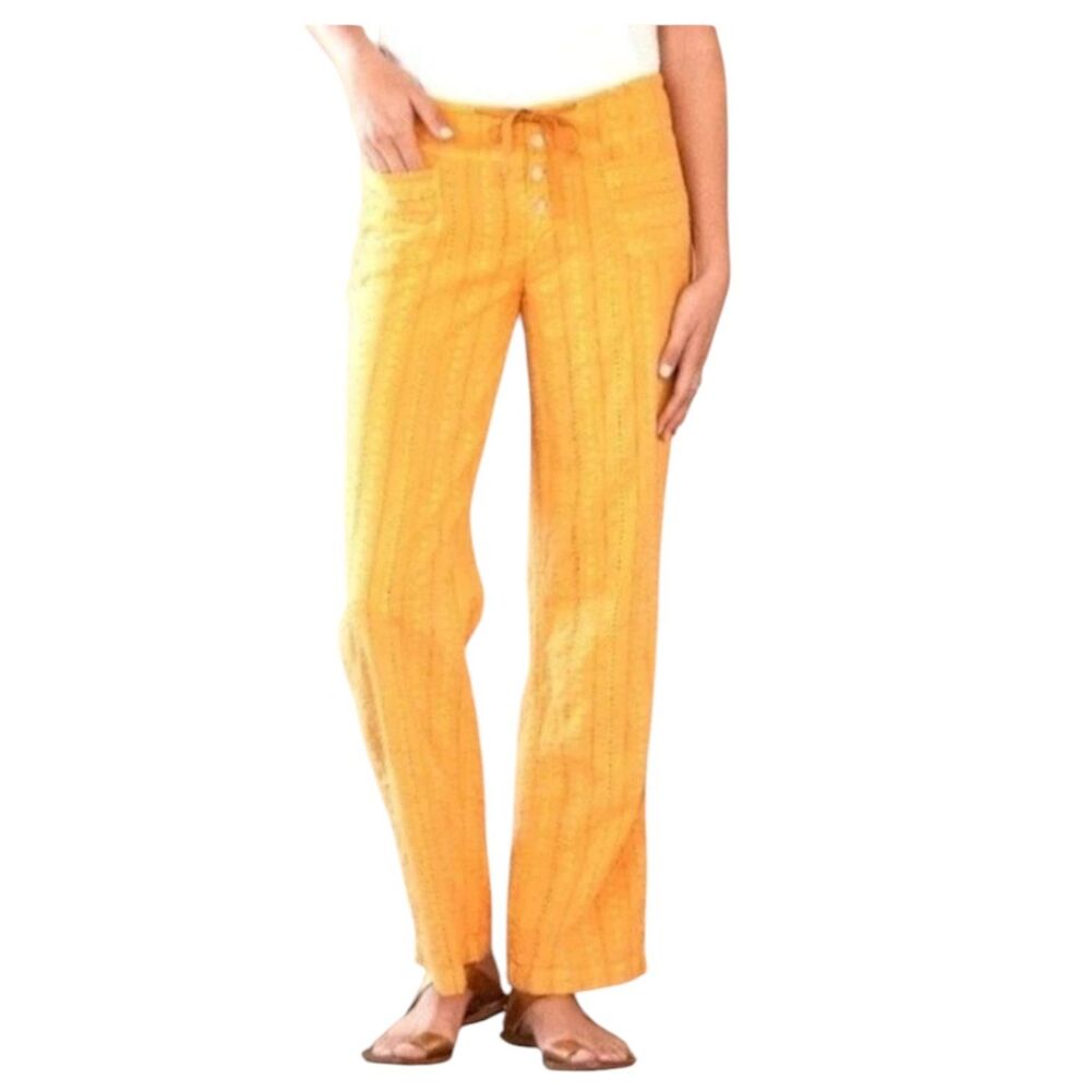 Sundance Gigi Straight Leg Pants Embroidered Eyelet Button Fly Soleil Yellow XS